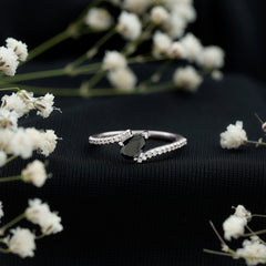 Lab Grown Black Diamond Titled Bypass Promise Ring with Diamond