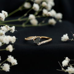 Lab Grown Black Diamond Titled Bypass Promise Ring with Diamond