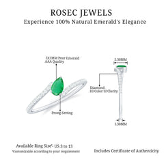 Pear Shaped Emerald and Diamond Promise Ring in Bypass Shank