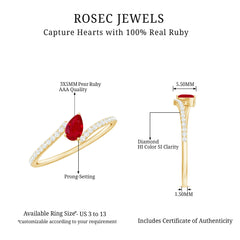 Tilted Pear Shape Ruby and Diamond Bypass Promise Ring