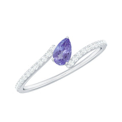 Natural Pear Shape Tanzanite Diamond Promise Ring for Engagement