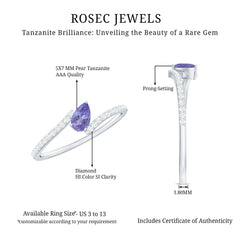 Natural Pear Shape Tanzanite Diamond Promise Ring for Engagement