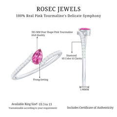 Tilted Pear Shape Pink Tourmaline and Diamond Bypass Promise Ring