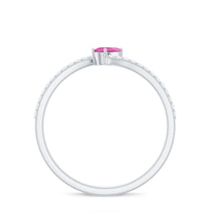 Tilted Pear Shape Pink Tourmaline and Diamond Bypass Promise Ring