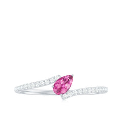 Tilted Pear Shape Pink Tourmaline and Diamond Bypass Promise Ring
