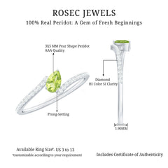 Natural Pear Shape Peridot Promise Ring with Bypass Diamond