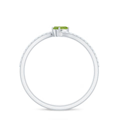 Natural Pear Shape Peridot Promise Ring with Bypass Diamond