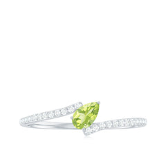Natural Pear Shape Peridot Promise Ring with Bypass Diamond