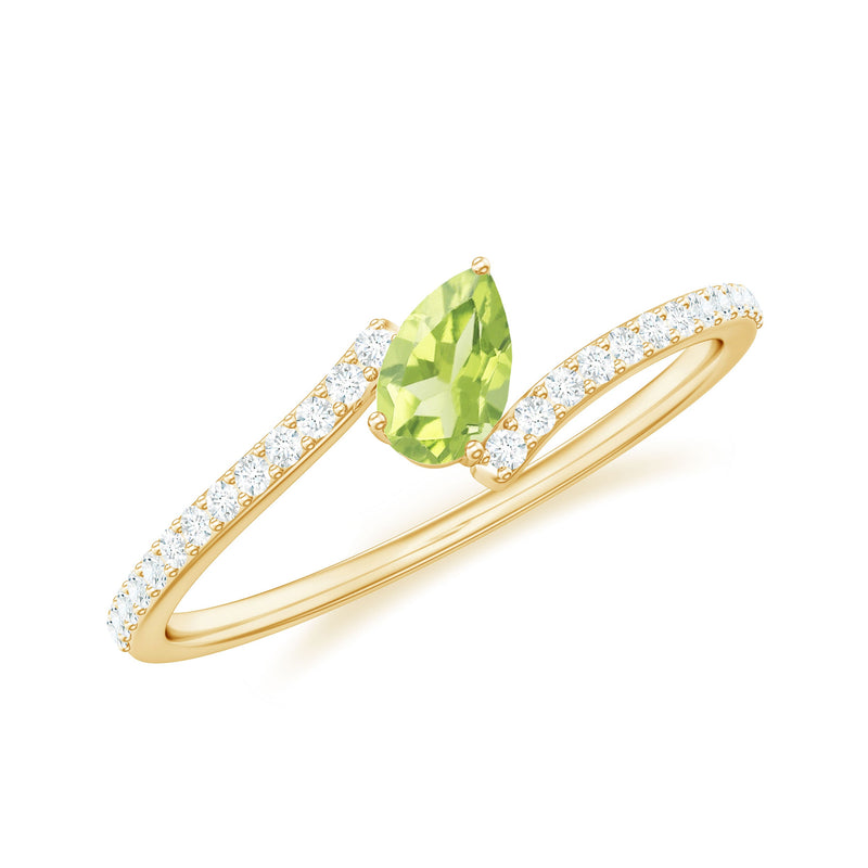 Natural Pear Shape Peridot Promise Ring with Bypass Diamond
