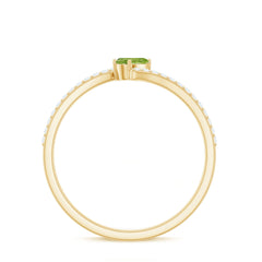 Natural Pear Shape Peridot Promise Ring with Bypass Diamond