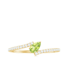 Natural Pear Shape Peridot Promise Ring with Bypass Diamond