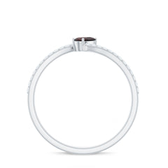 Real Pear Shape Garnet Promise Ring with Diamond Bypass Shank