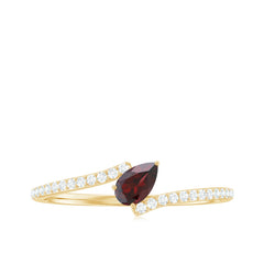 Real Pear Shape Garnet Promise Ring with Diamond Bypass Shank