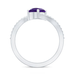 Tilted Pear Shape Solitaire Amethyst Bypass Promise Ring with Diamond