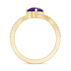 Tilted Pear Shape Solitaire Amethyst Bypass Promise Ring with Diamond