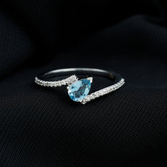 Real Aquamarine and Diamond Promise Ring in Bypass Shank