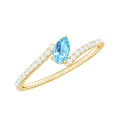 Real Aquamarine and Diamond Promise Ring in Bypass Shank