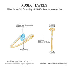 Real Aquamarine and Diamond Promise Ring in Bypass Shank