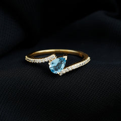 Real Aquamarine and Diamond Promise Ring in Bypass Shank