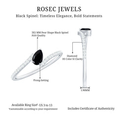 Real Black Spinel Promise Ring with Diamond Bypass Shank