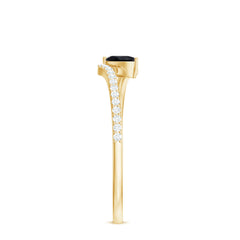 Real Black Spinel Promise Ring with Diamond Bypass Shank
