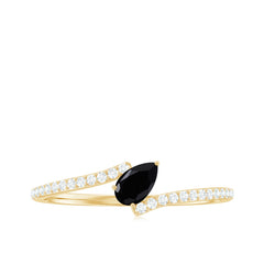 Real Black Spinel Promise Ring with Diamond Bypass Shank