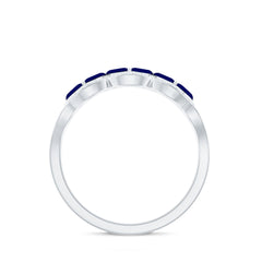 1 CT Minimal Marquise Cut Blue Sapphire Anniversary Ring with Diamond Accent