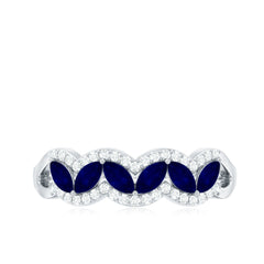 1 CT Minimal Marquise Cut Blue Sapphire Anniversary Ring with Diamond Accent