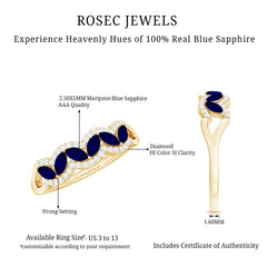 1 CT Minimal Marquise Cut Blue Sapphire Anniversary Ring with Diamond Accent