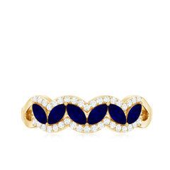 1 CT Minimal Marquise Cut Blue Sapphire Anniversary Ring with Diamond Accent