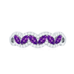 Marquise Shape Amethyst and Diamond Anniversary Band Ring