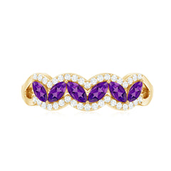 Marquise Shape Amethyst and Diamond Anniversary Band Ring