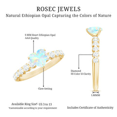6 mm Heart Shape Ethiopian Opal and Diamond Engagement Ring