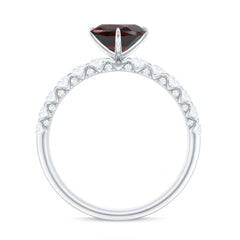 Natural 8mm Garnet Heart Engagement Ring with Diamond Side Stones