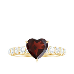 Natural 8mm Garnet Heart Engagement Ring with Diamond Side Stones