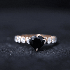 Natural 2 Carat Black Spinel Heart Engagement Ring with Diamond Side Stones