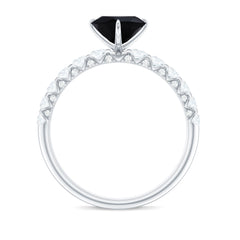 Natural 2 Carat Black Spinel Heart Engagement Ring with Diamond Side Stones