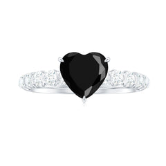 Natural 2 Carat Black Spinel Heart Engagement Ring with Diamond Side Stones