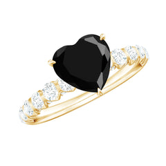 Natural 2 Carat Black Spinel Heart Engagement Ring with Diamond Side Stones