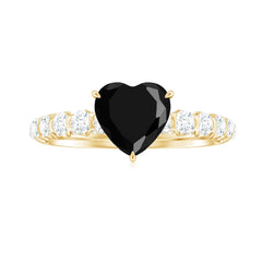 Natural 2 Carat Black Spinel Heart Engagement Ring with Diamond Side Stones