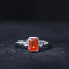 6X8 MM Fire Opal Emerald Cut Engagement Ring with Diamond