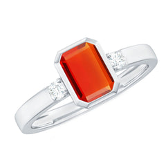 6X8 MM Fire Opal Emerald Cut Engagement Ring with Diamond