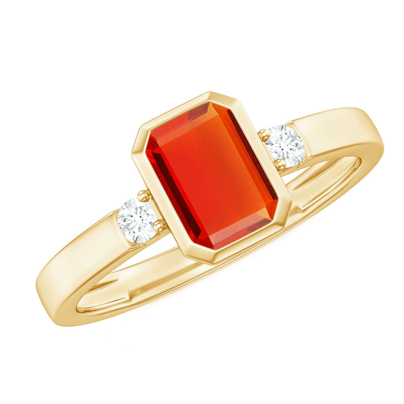 6X8 MM Fire Opal Emerald Cut Engagement Ring with Diamond
