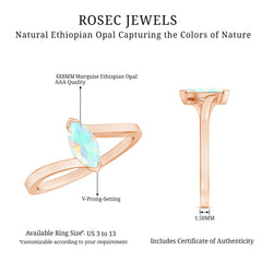 Natural Marquise Ethiopian Rainbow Opal Promise Ring with Bypass Shank