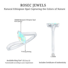 Natural Marquise Ethiopian Rainbow Opal Promise Ring with Bypass Shank