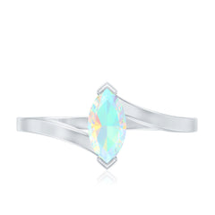Natural Marquise Ethiopian Rainbow Opal Promise Ring with Bypass Shank