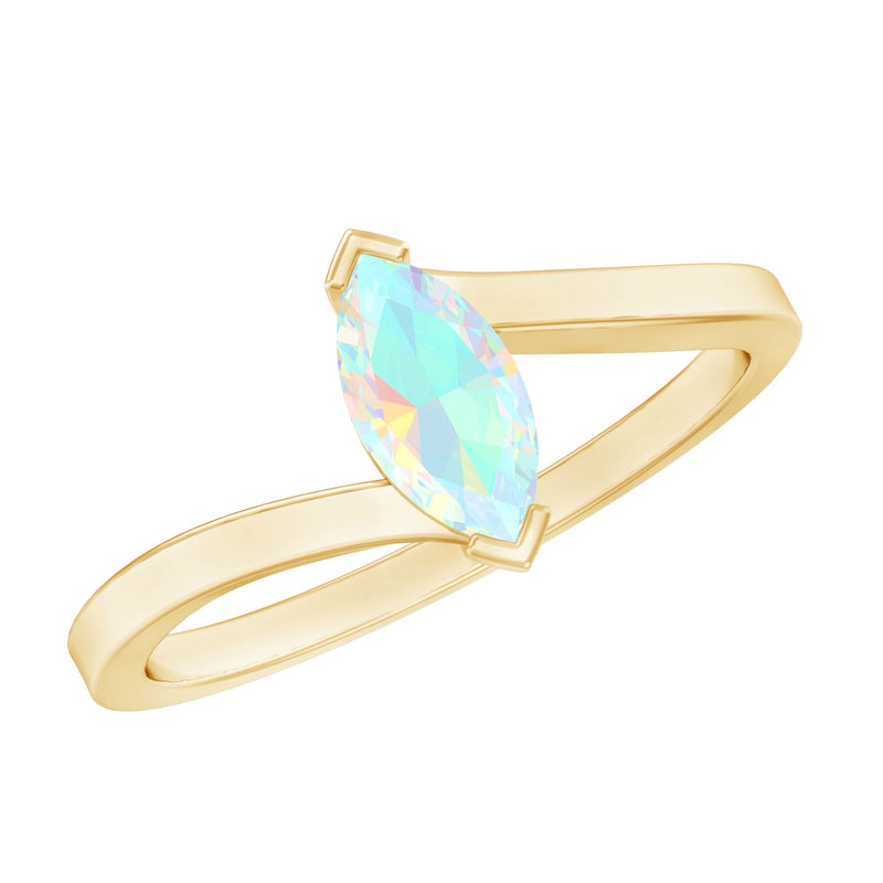 Natural Marquise Ethiopian Rainbow Opal Promise Ring with Bypass Shank