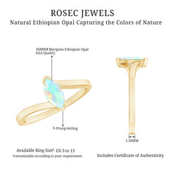 Natural Marquise Ethiopian Rainbow Opal Promise Ring with Bypass Shank