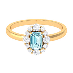 Octagon Aquamarine Engagement Ring with Diamond Halo