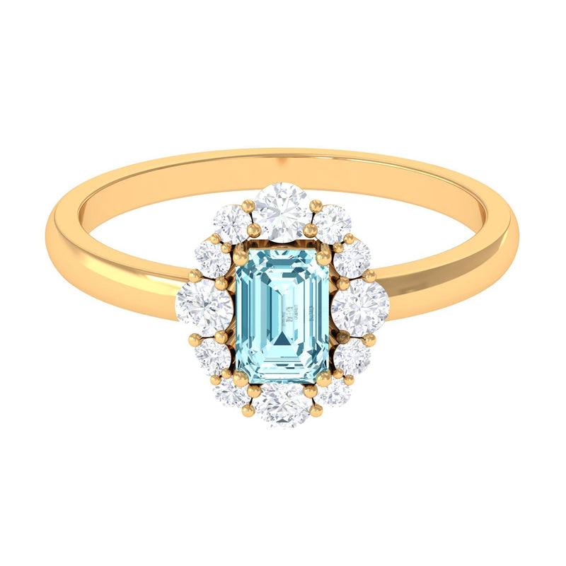Octagon Aquamarine Engagement Ring with Diamond Halo